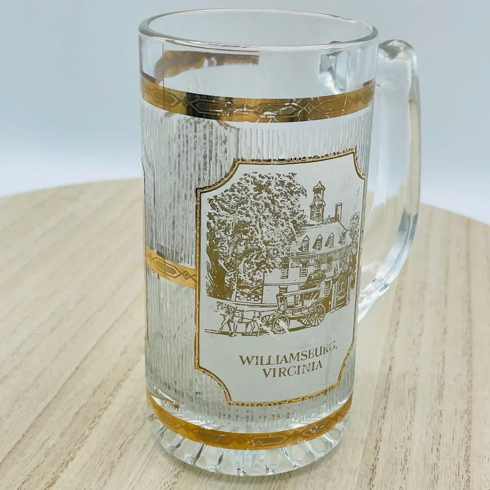 Vintage Williamsburg Virginia 22K Gold Glass Beer Stein Collector Mug by Culver